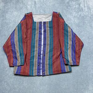 Eber Blouse Top Womens S Multicolor Striped Cotton Blend Long Sleeve Square Neck